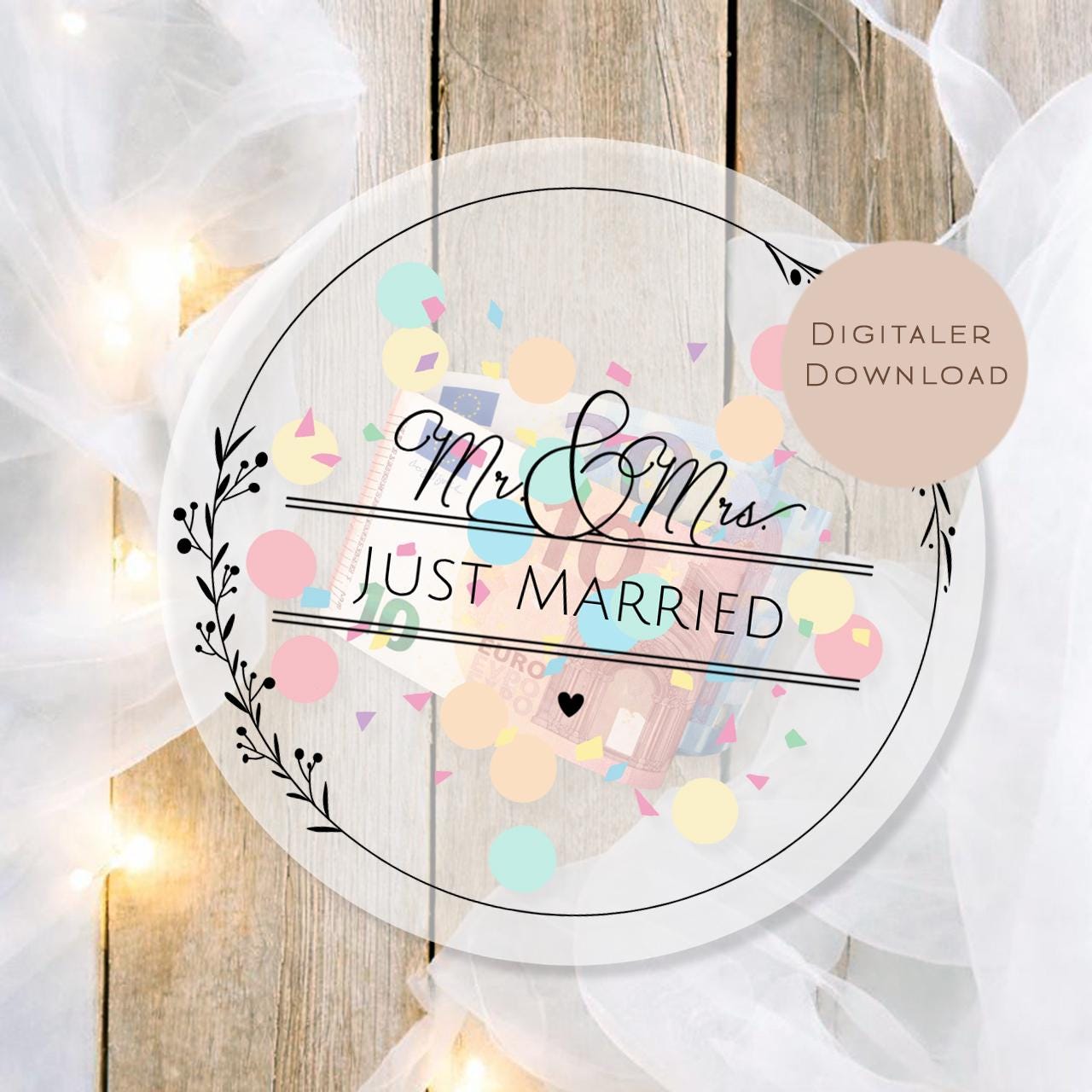 Druckvorlage Hochzeitsgeschenk Schüttelkarte Hochzeit | Geschenk Brautpaar Geld Gutschein | Geldgeschenk Mr & Mrs Ausdrucken PDF Download