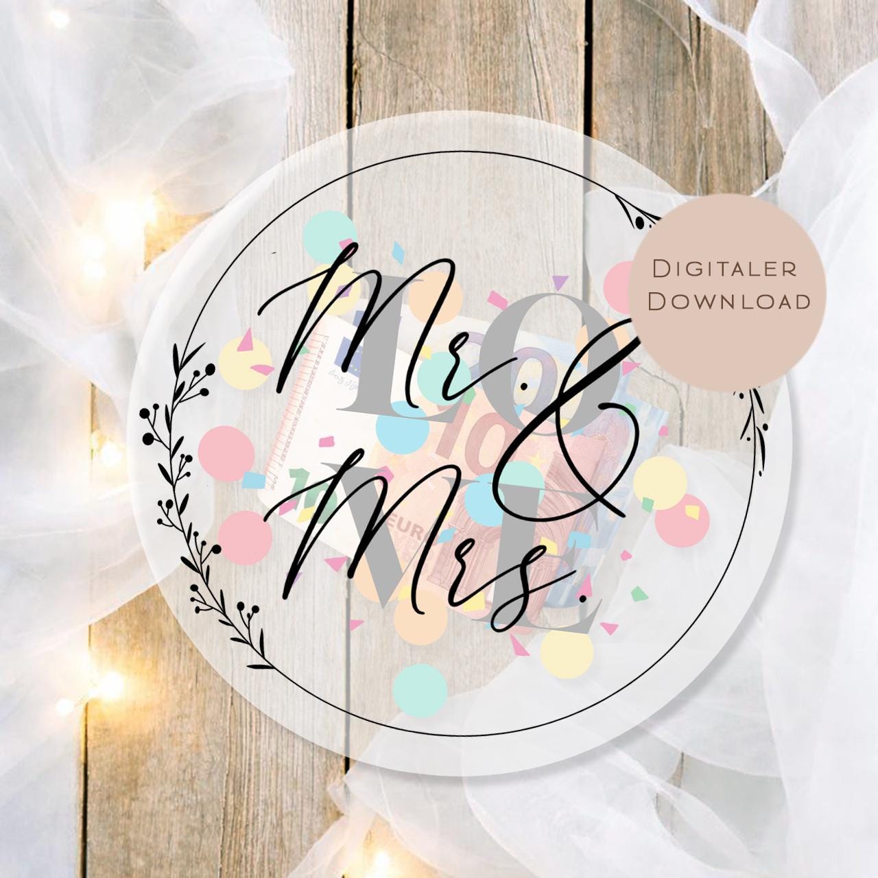 Druckvorlage Hochzeitsgeschenk Schüttelkarte Hochzeit | Geschenk Brautpaar Geld Gutschein | Geldgeschenk Mr & Mrs Ausdrucken PDF Download