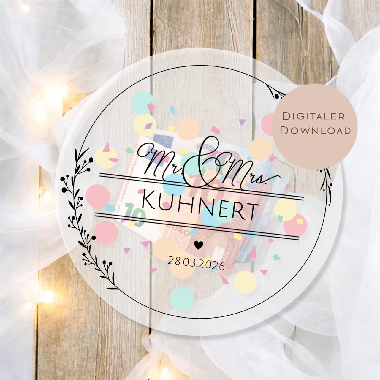 Hochzeitsgeschenk Schüttelkarte Hochzeit | Geldgeschenk Brautpaar Gutschein | personalisiert mit Name Geld schenken Ausdrucken PDF Download