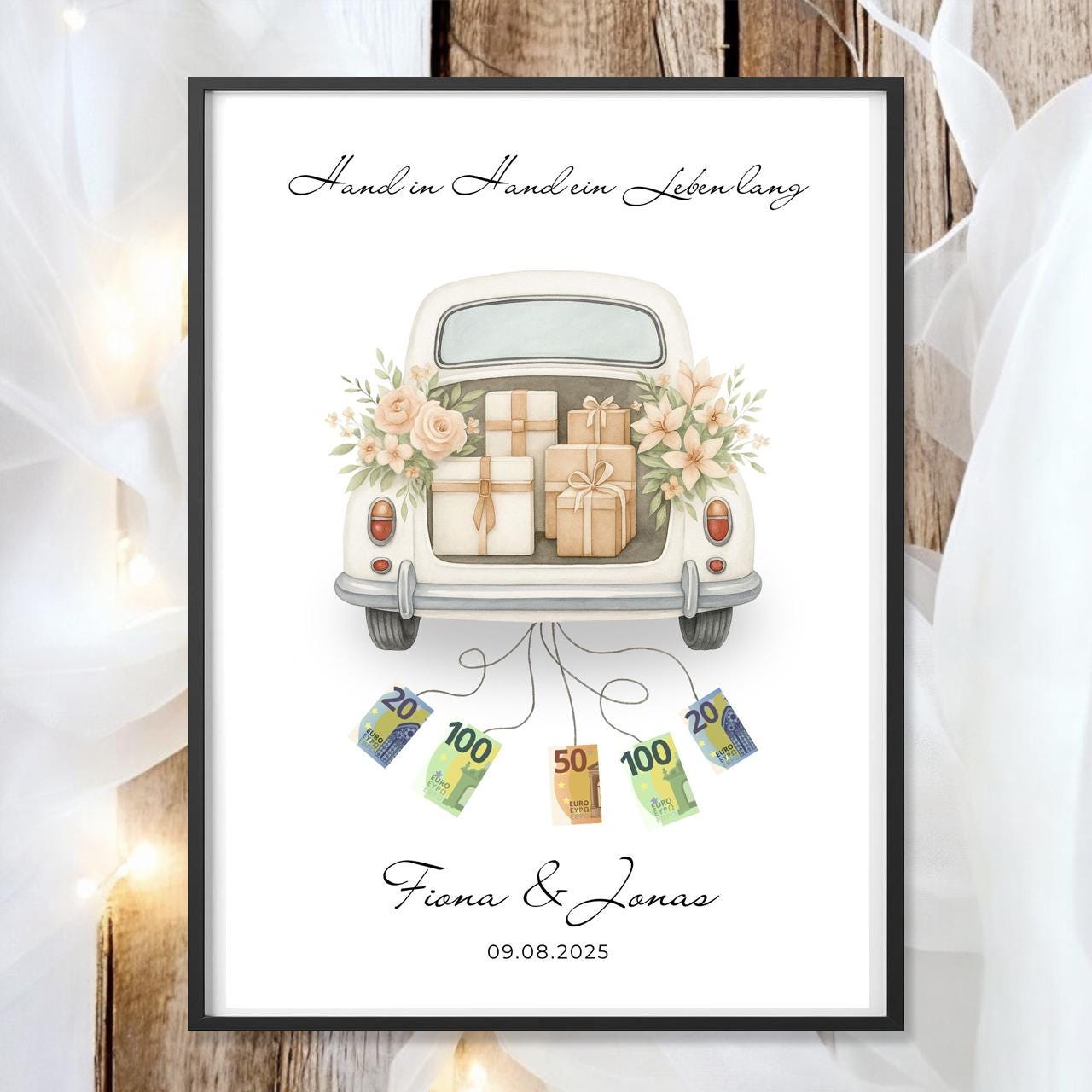 Hochzeit Poster Name Datum A4 A3 | Hochzeitsgeschenk Name personalisiert | Brautpaar Geldgeschenk Hochzeit Geschenk Richtfest Geld schenken