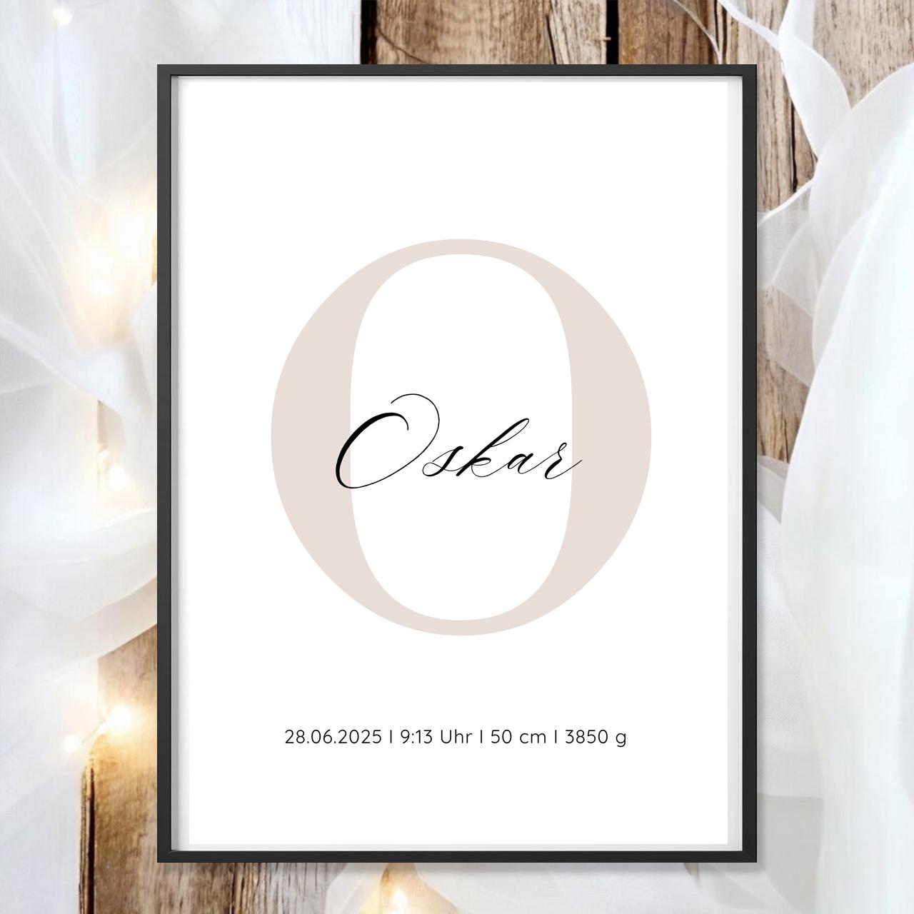 Geburtsposter Name Geburtsdaten A4 A3 | Personalisiertes Baby Poster | Geschenk zur Geburt Taufe | Kinderzimmer Deko Geschenk zum Einrahmen