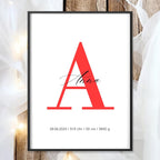 Geburtsposter Name Geburtsdaten A4 A3 | Personalisiertes Baby Poster | Geschenk zur Geburt Taufe | Kinderzimmer Deko Geschenk zum Einrahmen