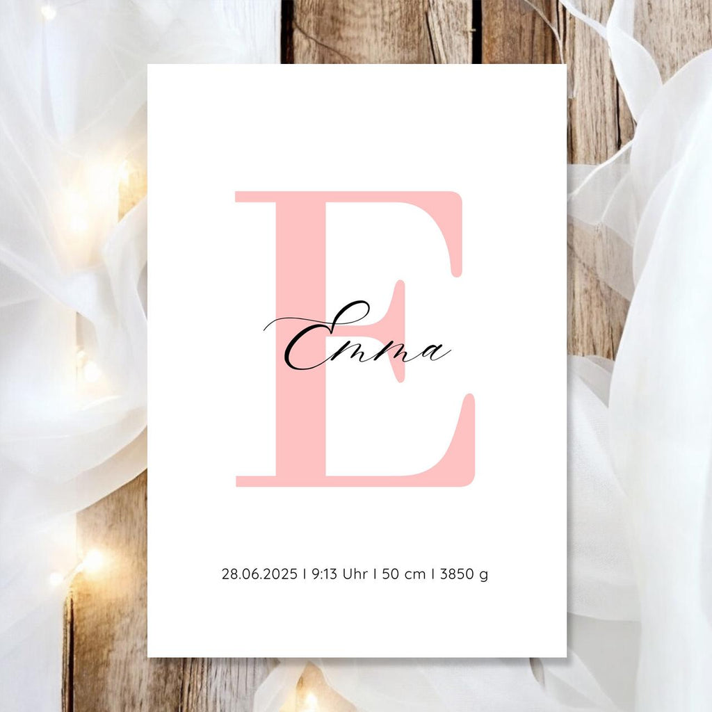 Geburtsposter Name Geburtsdaten A4 A3 | Personalisiertes Baby Poster | Geschenk zur Geburt Taufe | Kinderzimmer Deko Geschenk zum Einrahmen