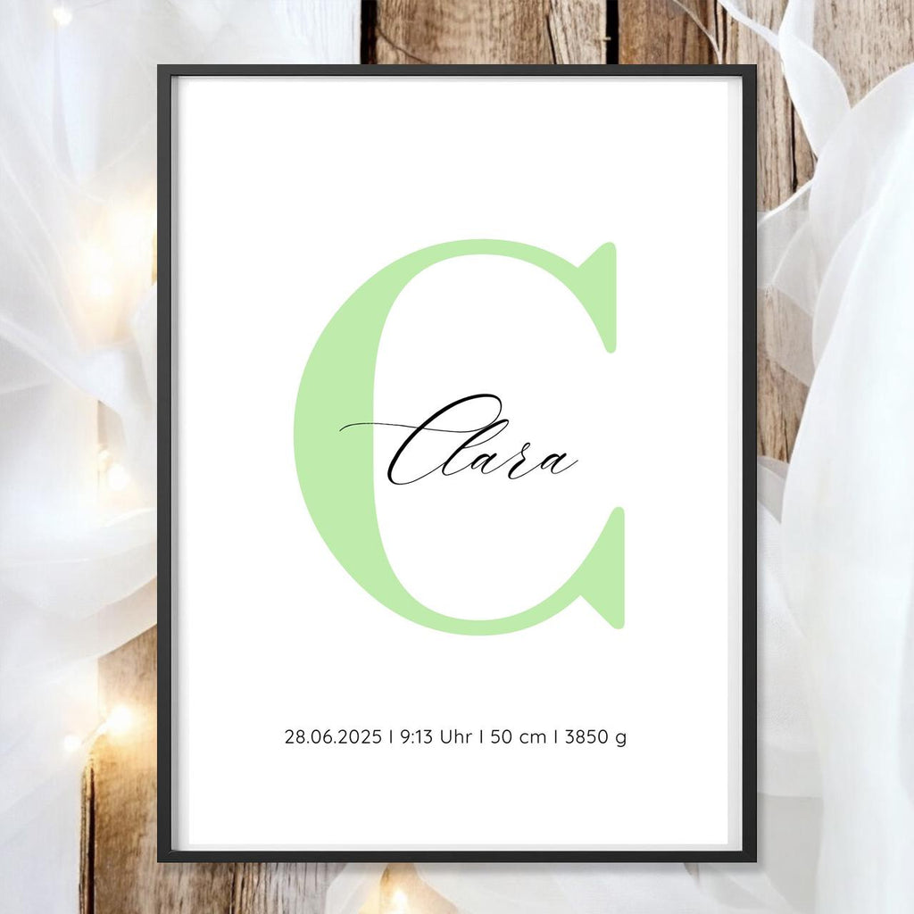 Geburtsposter Name Geburtsdaten A4 A3 | Personalisiertes Baby Poster | Geschenk zur Geburt Taufe | Kinderzimmer Deko Geschenk zum Einrahmen