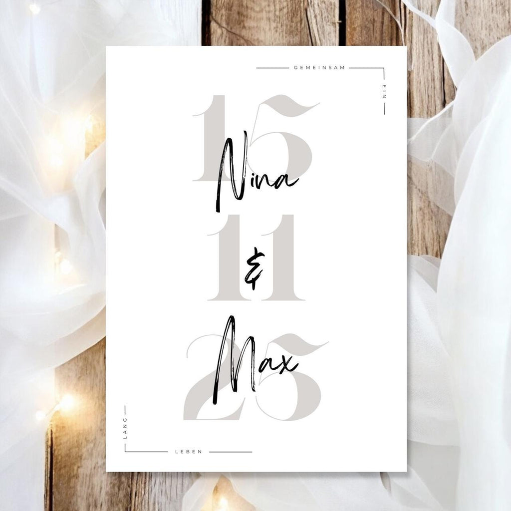 Hochzeit Poster Name Datum A4 A3 | Hochzeitsgeschenk Name personalisiert | Brautpaar Geldgeschenk Hochzeit Geschenk Richtfest Geld schenken