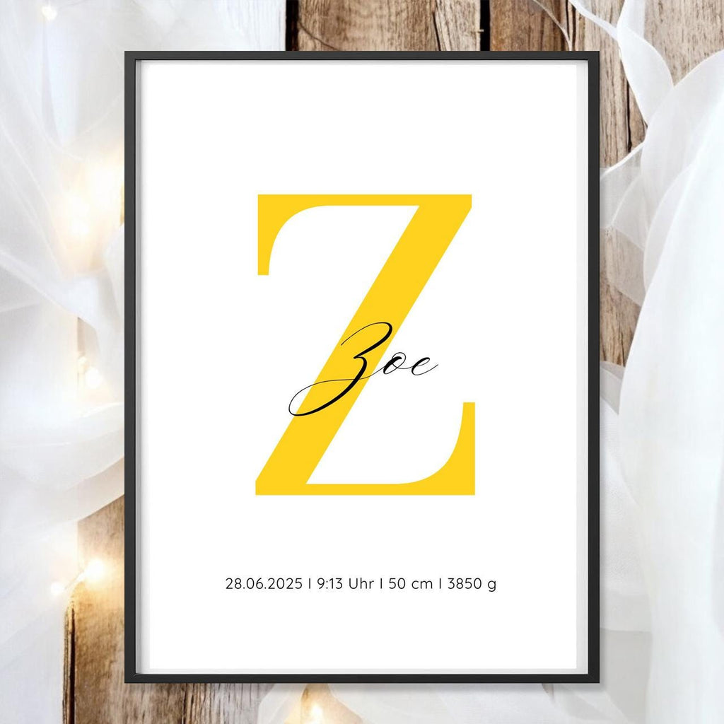 Geburtsposter Name Geburtsdaten A4 A3 | Personalisiertes Baby Poster | Geschenk zur Geburt Taufe | Kinderzimmer Deko Geschenk zum Einrahmen