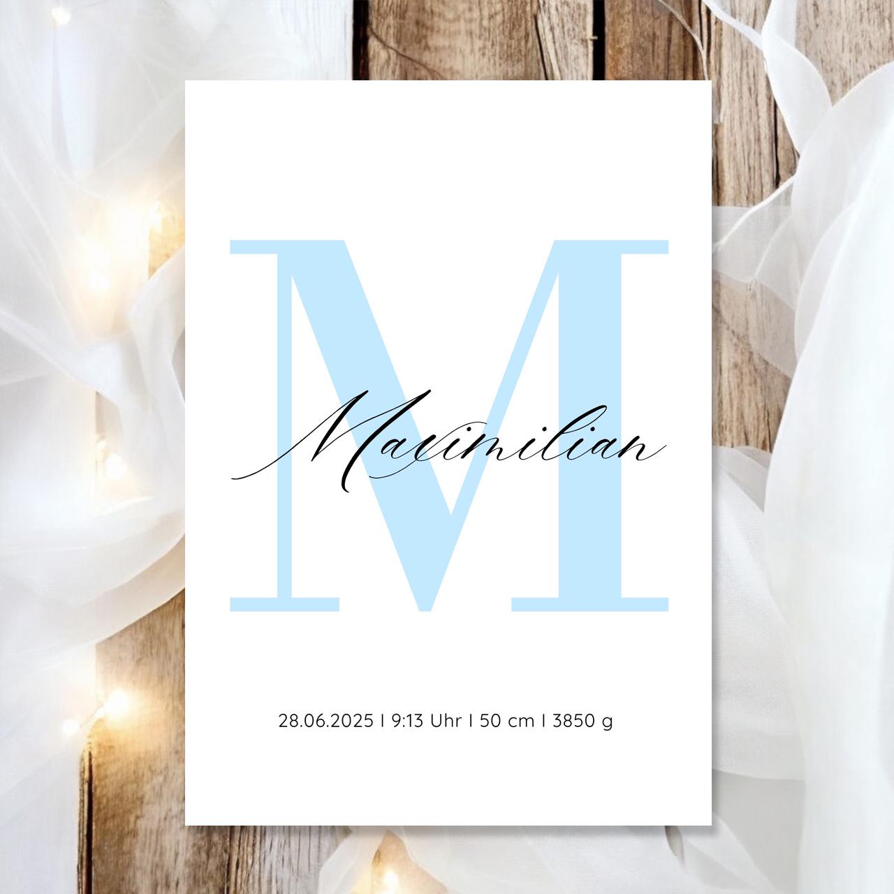 Geburtsposter Name Geburtsdaten A4 A3 | Personalisiertes Baby Poster | Geschenk zur Geburt Taufe | Kinderzimmer Deko Geschenk zum Einrahmen