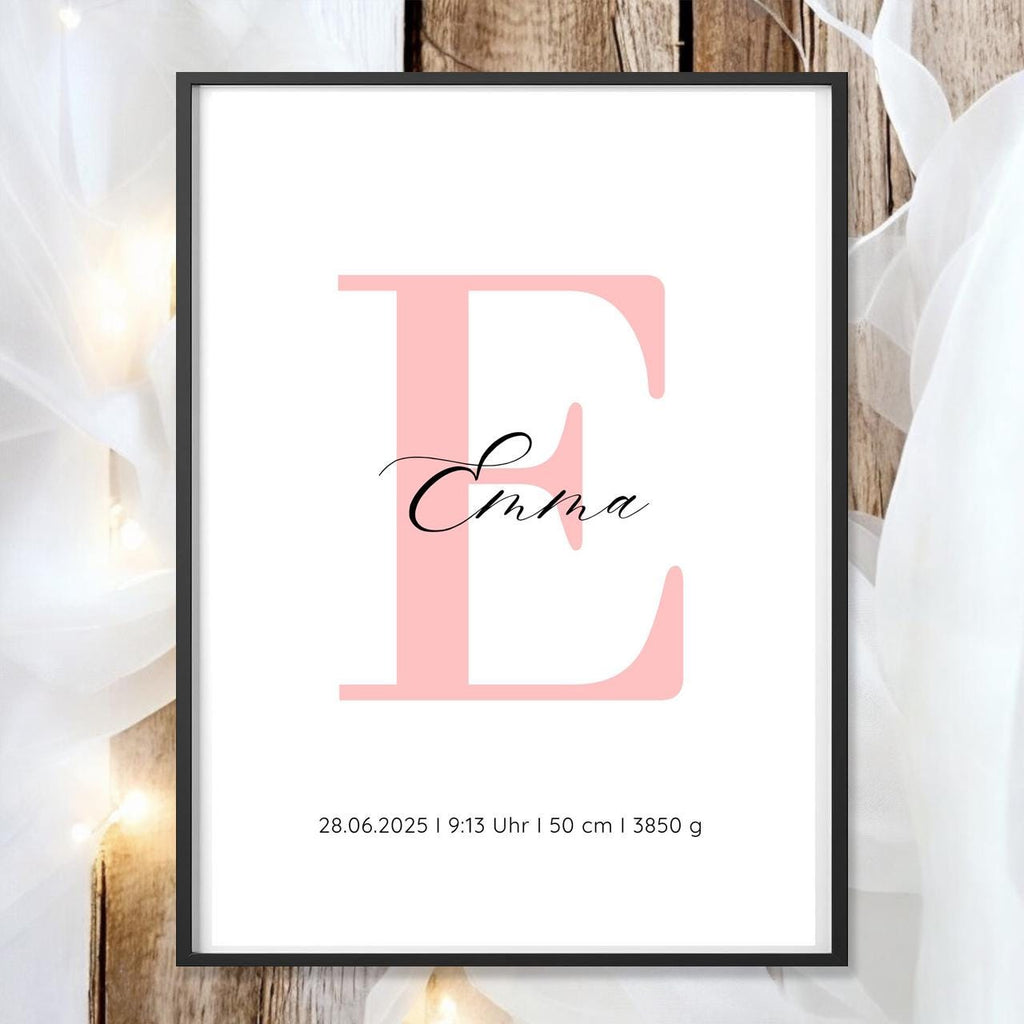 Geburtsposter Name Geburtsdaten A4 A3 | Personalisiertes Baby Poster | Geschenk zur Geburt Taufe | Kinderzimmer Deko Geschenk zum Einrahmen