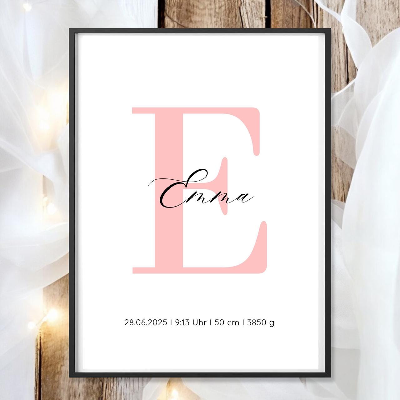 Geburtsposter Name Geburtsdaten A4 A3 | Personalisiertes Baby Poster | Geschenk zur Geburt Taufe | Kinderzimmer Deko Geschenk zum Einrahmen