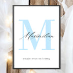 Geburtsposter Name Geburtsdaten A4 A3 | Personalisiertes Baby Poster | Geschenk zur Geburt Taufe | Kinderzimmer Deko Geschenk zum Einrahmen