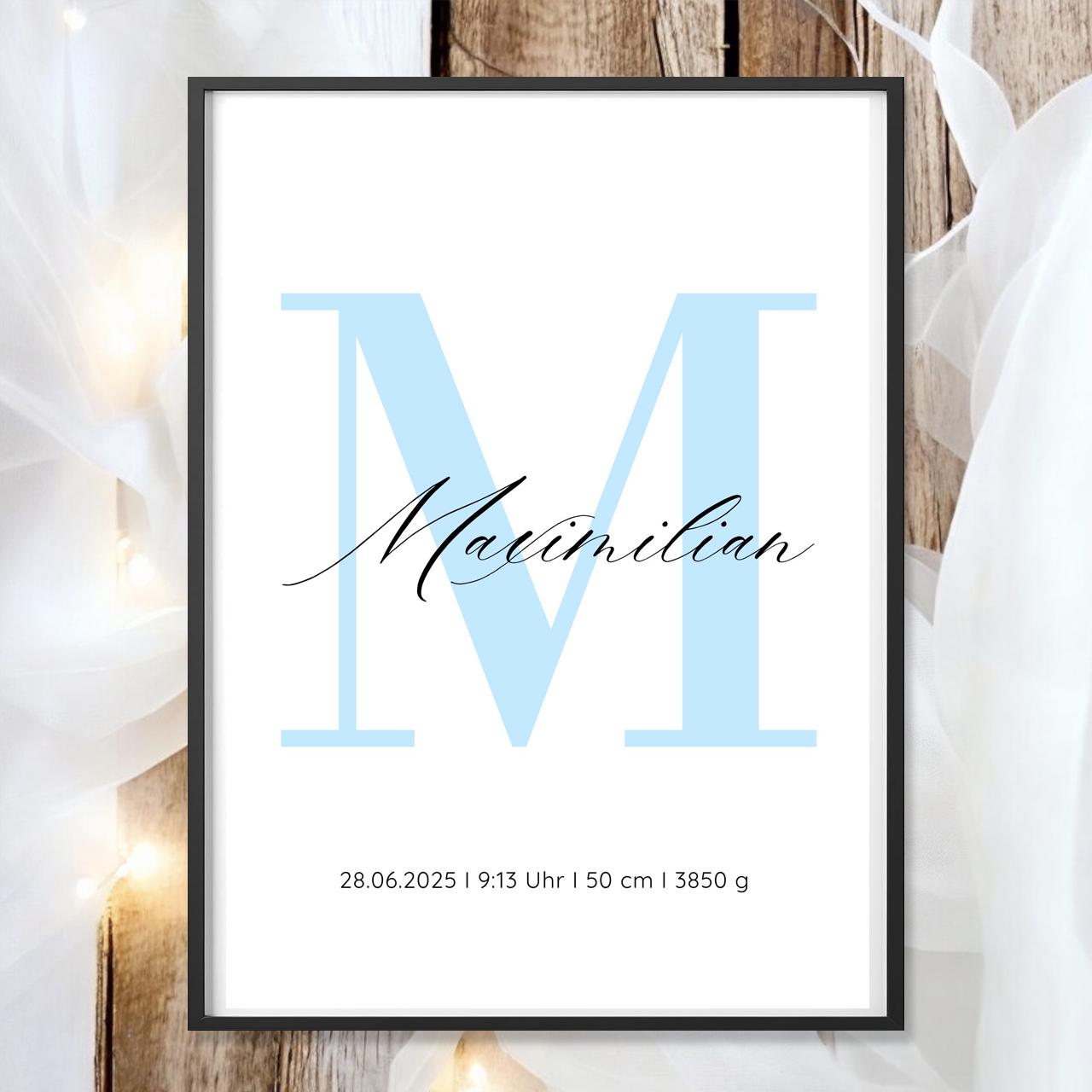 Geburtsposter Name Geburtsdaten A4 A3 | Personalisiertes Baby Poster | Geschenk zur Geburt Taufe | Kinderzimmer Deko Geschenk zum Einrahmen